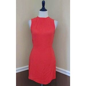 Bright Coral Red High-Neck Wrap Skirt Sleeveless Modcloth Dress by Mystic NEW